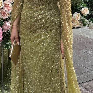 Women's Gold Sequin Draped Evening Dress